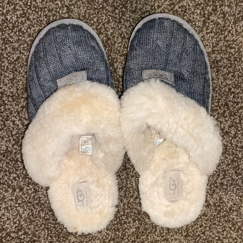 UGG Charcoal Knit Slippers with Soft Cream Lining
